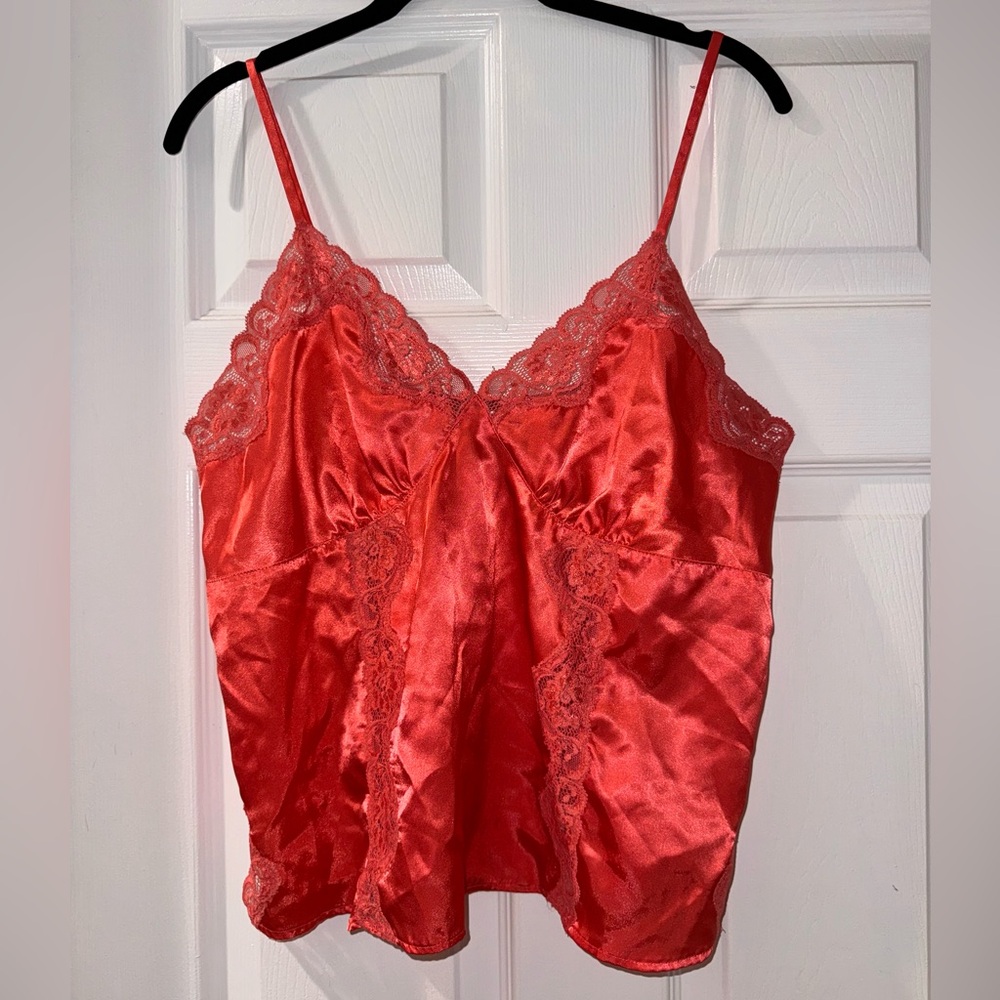 Chanteuse y2k VTG Orange Satin lace trim Camisole cami tank top going out top